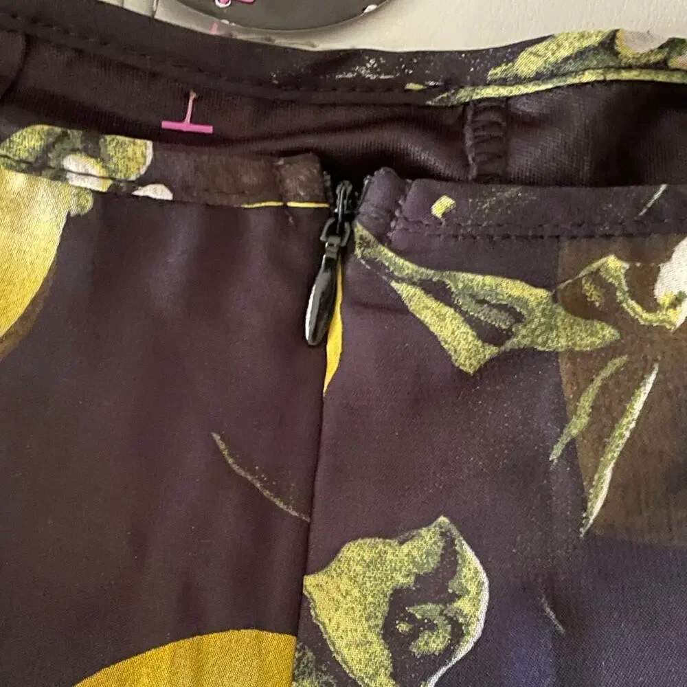 Miss Avenue Coquette Lemon Print Short Set Black Crochet Halter Lounge sz Large